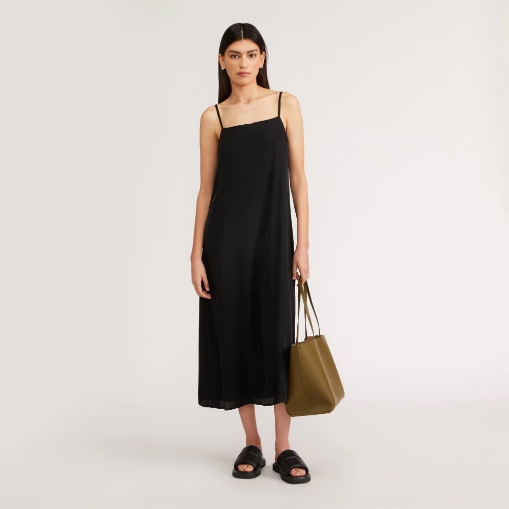 THE SATIN SQUARE-NECK SLIP DRESS by Everlane